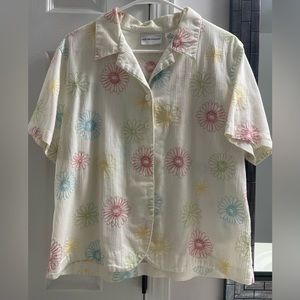 Alfred Dunner | Vintage Short Sleeve Button Up with Floral Embroidery | Size 16